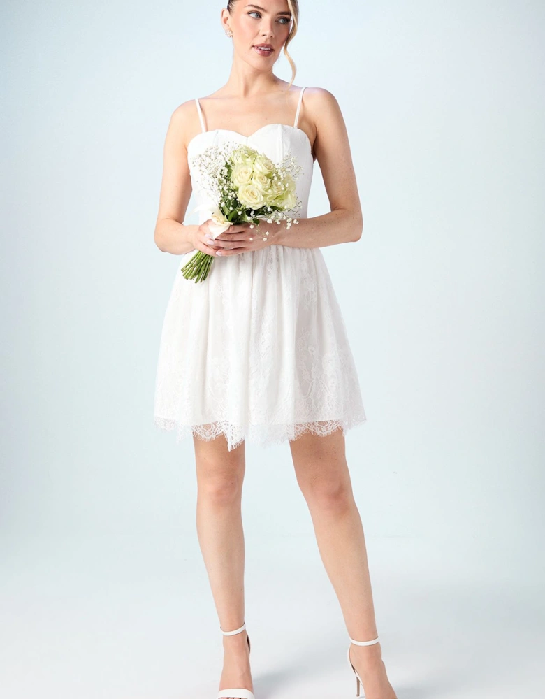 Embellished Lace Bandeau Bridal Mini Dress