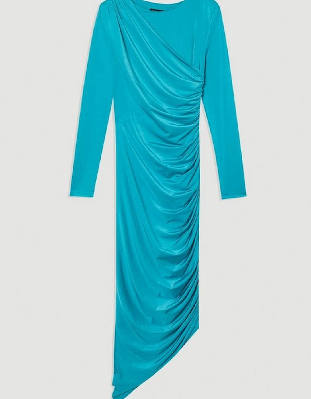 Jersey Crepe Ruched Long Sleeve Maxi Dress