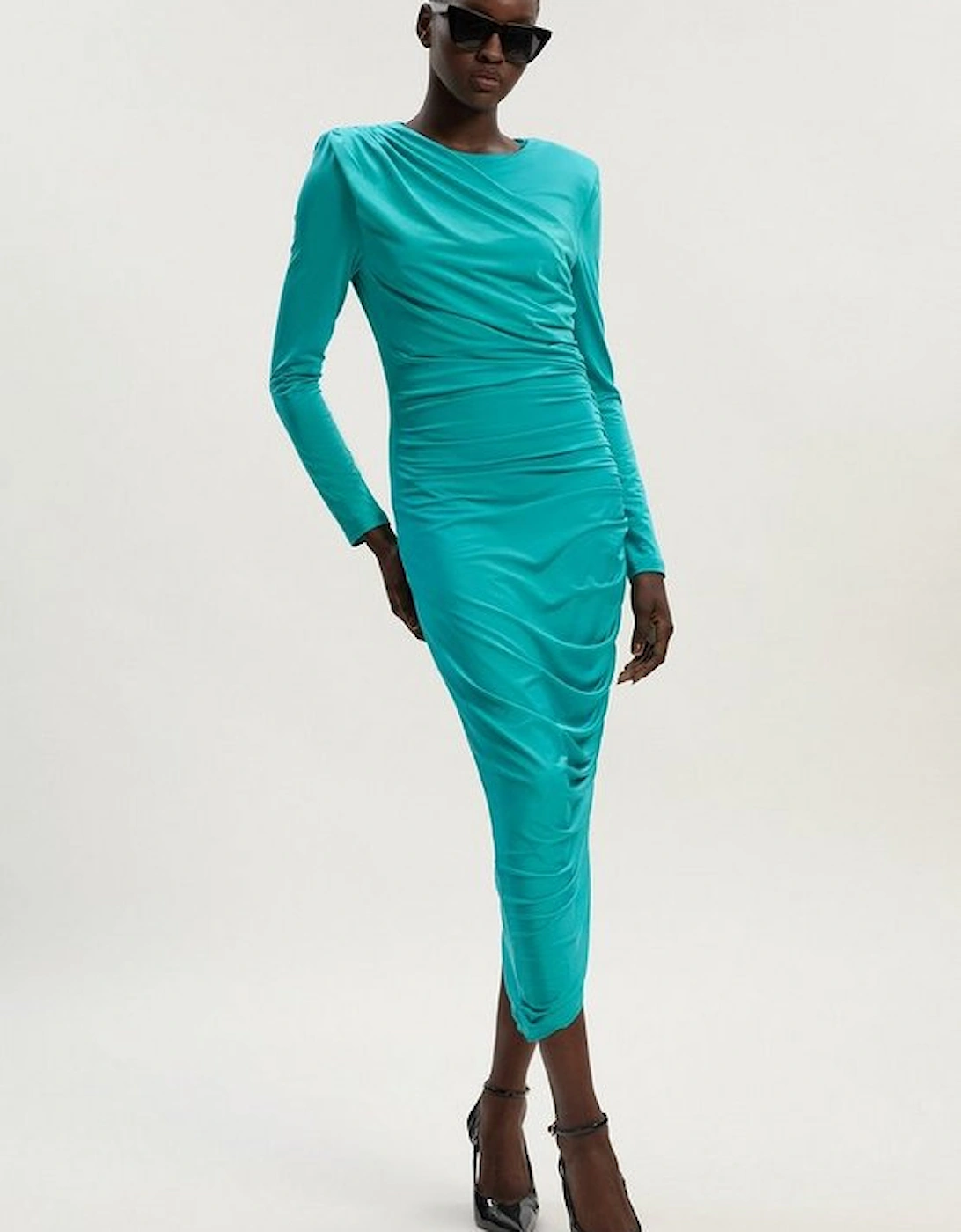 Jersey Crepe Ruched Long Sleeve Maxi Dress, 5 of 4