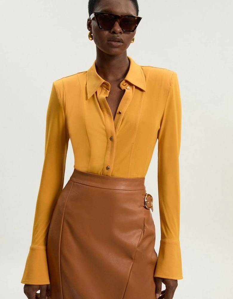 Power Shoulder Drapey Crepe Seam Detail Shirt