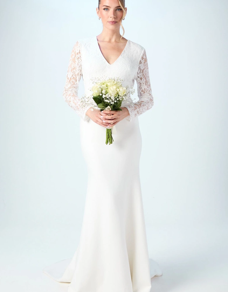 Lace V Neck Wedding Dress With Open Back
