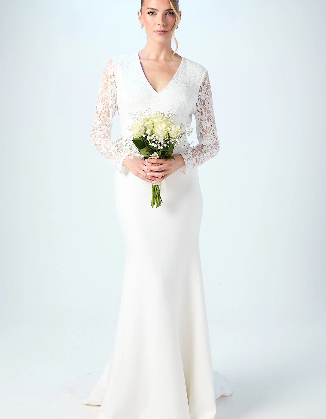 Lace V Neck Wedding Dress With Open Back, 2 of 1