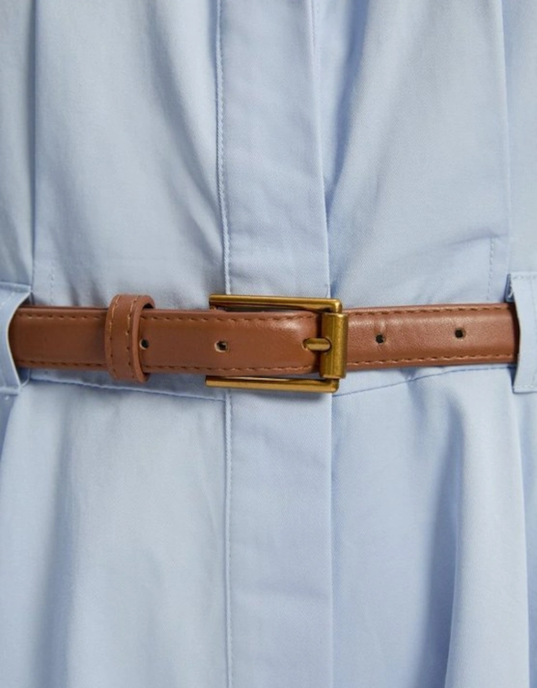 Tailored Cotton Belted Collared Full Midi Dress