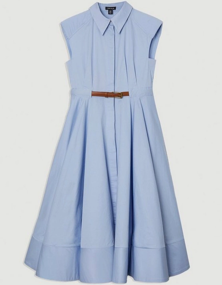 Tailored Cotton Belted Collared Full Midi Dress