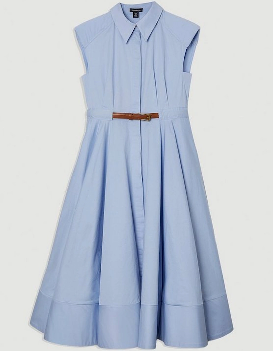 Tailored Cotton Belted Collared Full Midi Dress