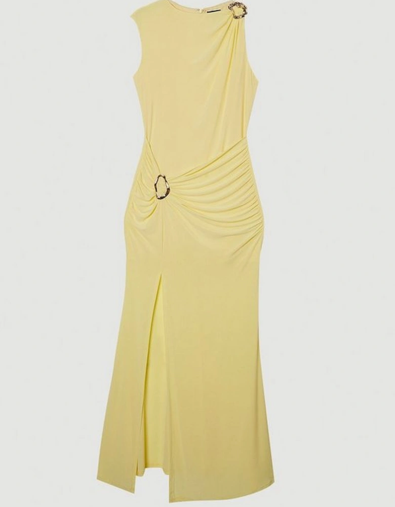 Drapey Crepe Trim Detail Ruched Maxi Dress