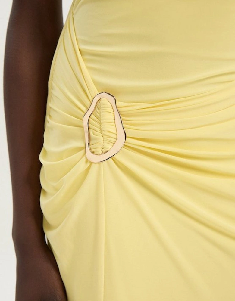 Drapey Crepe Trim Detail Ruched Maxi Dress