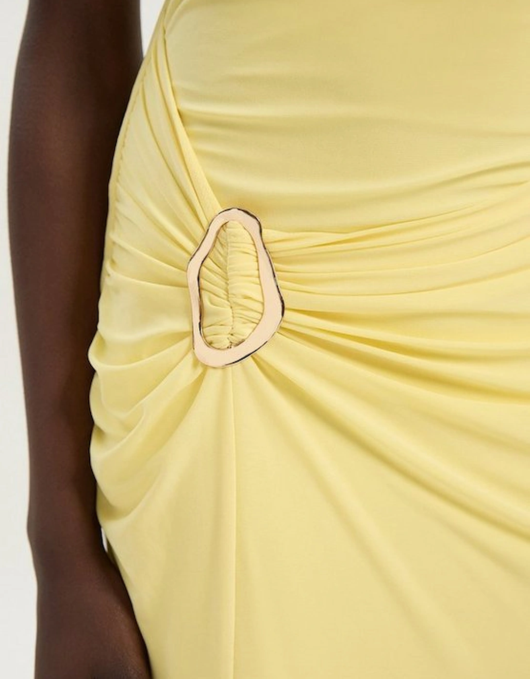 Drapey Crepe Trim Detail Ruched Maxi Dress