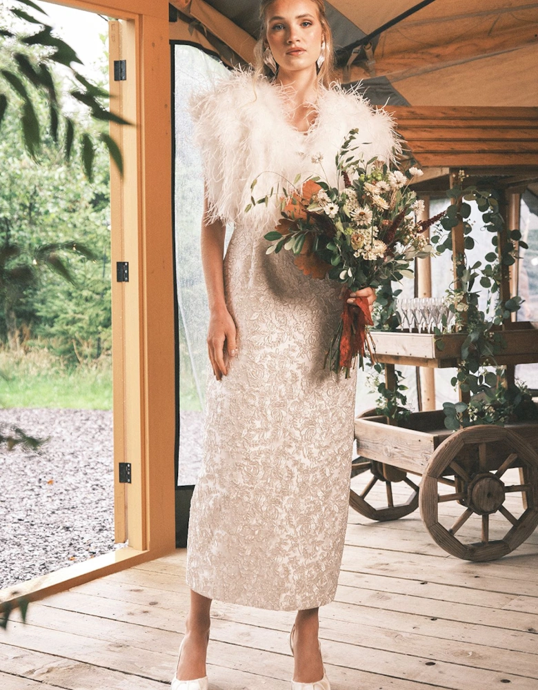 Ornate Lace and Twill Column Maxi Wedding Dress