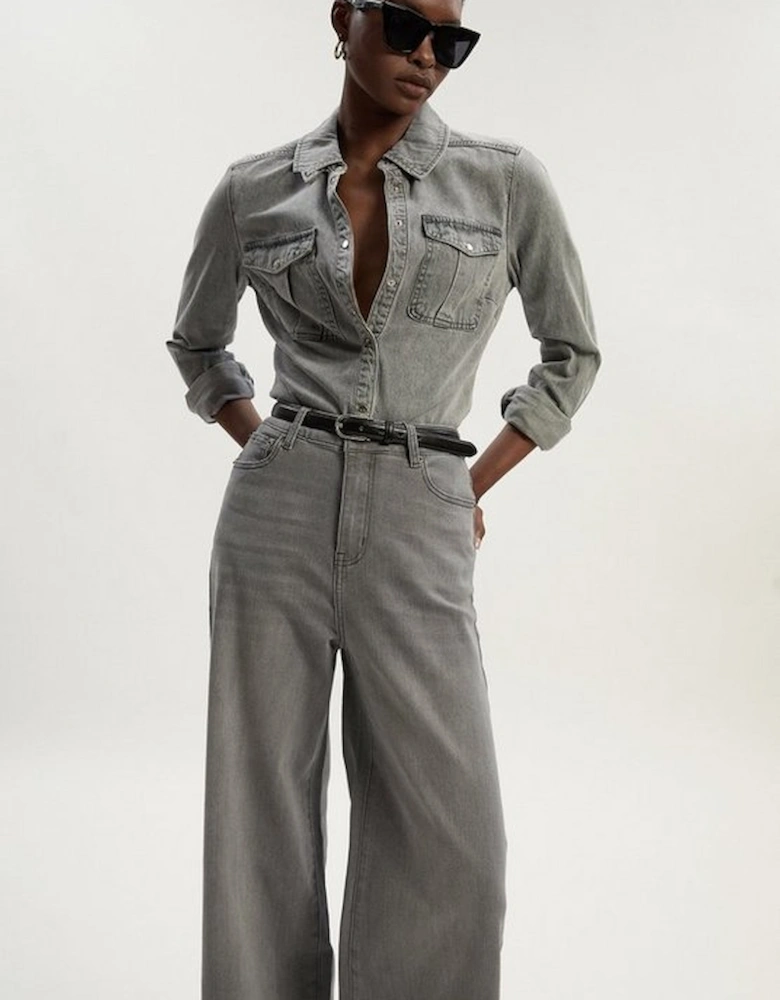 Stretch Denim Wide Leg Jean