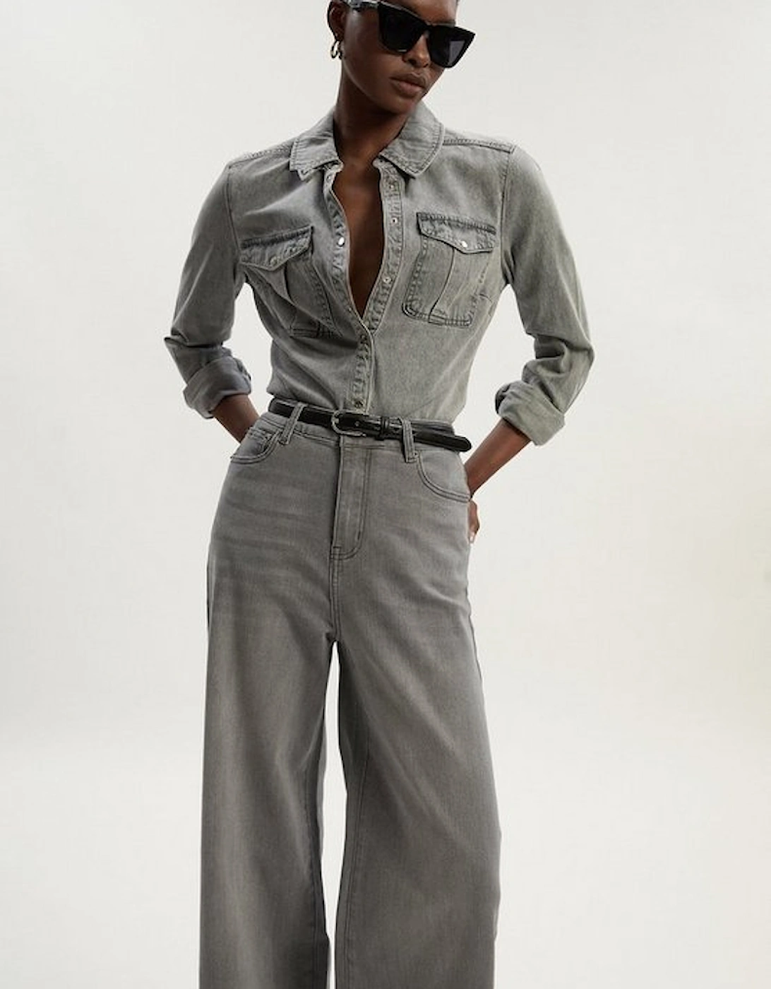 Stretch Denim Wide Leg Jean