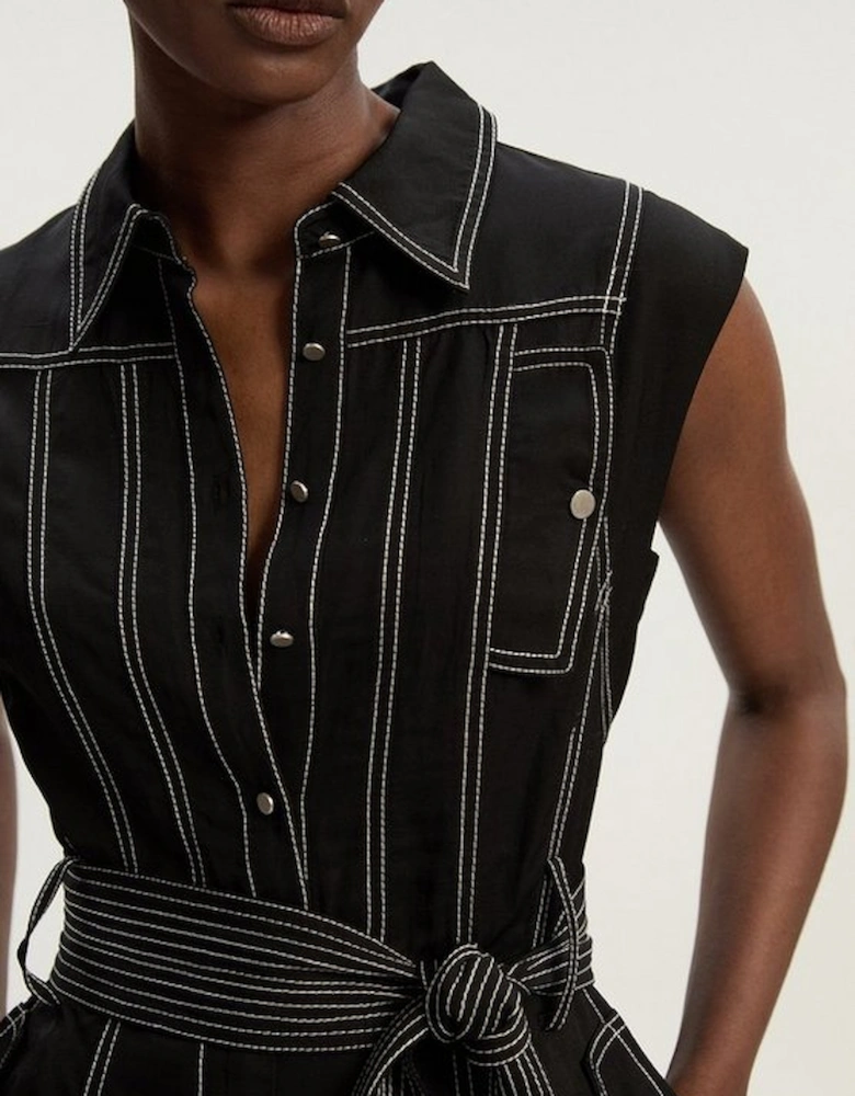 Tall Premium Linen Twill Topstitch Woven Jumpsuit