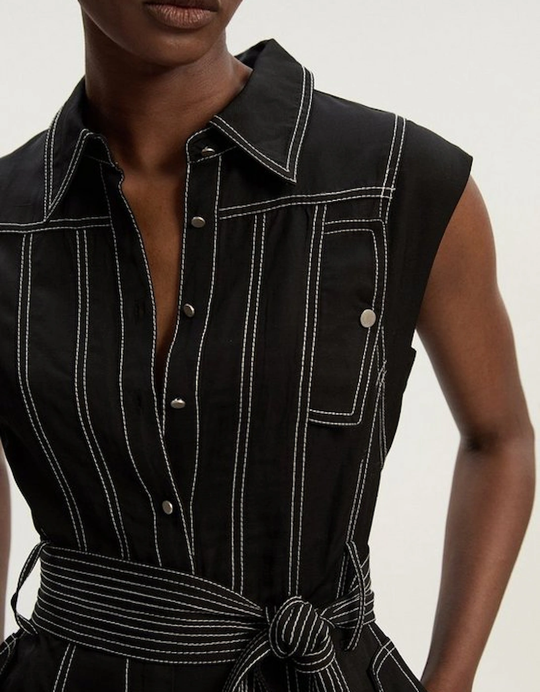 Tall Premium Linen Twill Topstitch Woven Jumpsuit