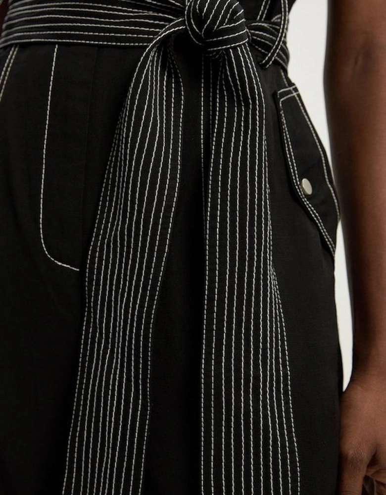 Tall Premium Linen Twill Topstitch Woven Jumpsuit