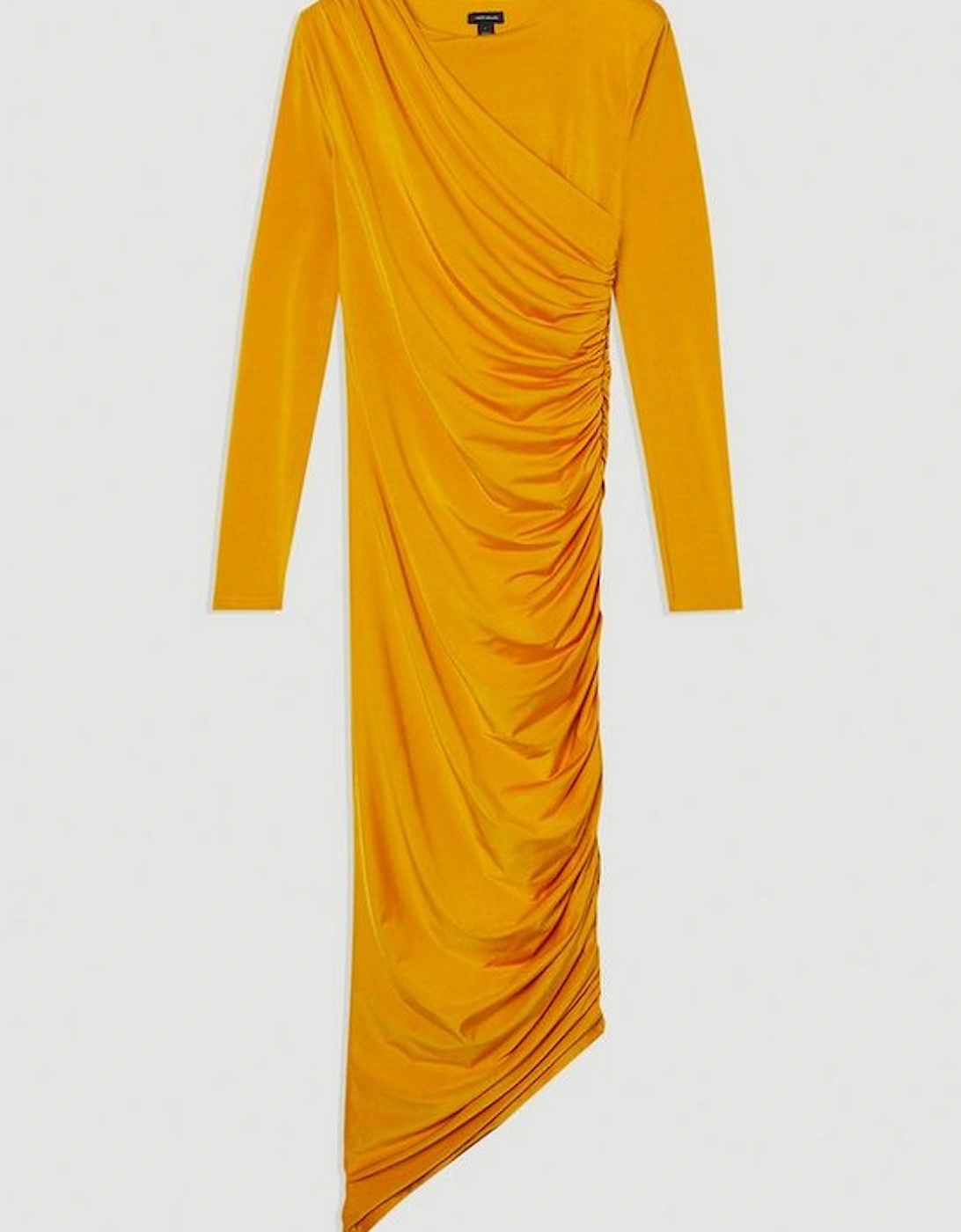 Jersey Crepe Ruched Long Sleeve Maxi Dress