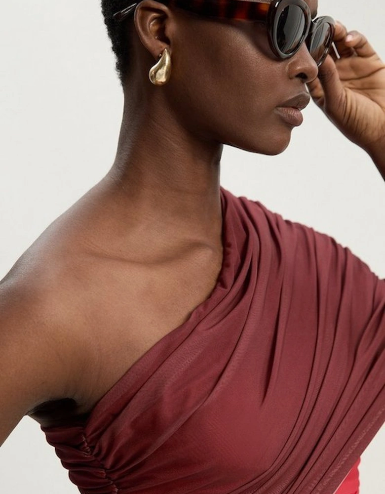 Ombre One Shoulder Mesh Jersey Bodysuit
