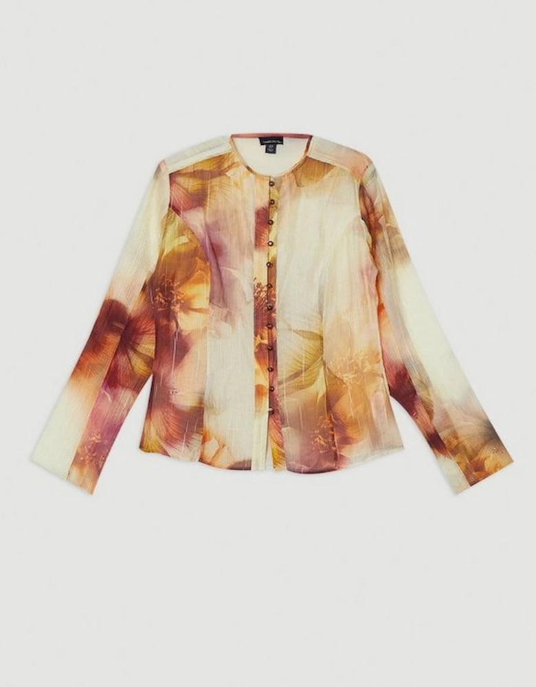 Floral Print Crinkle Georgette Button Detail Woven Blouse
