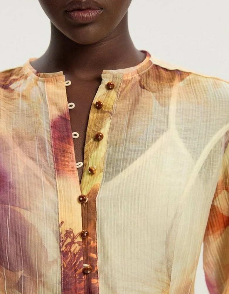 Floral Print Crinkle Georgette Button Detail Woven Blouse