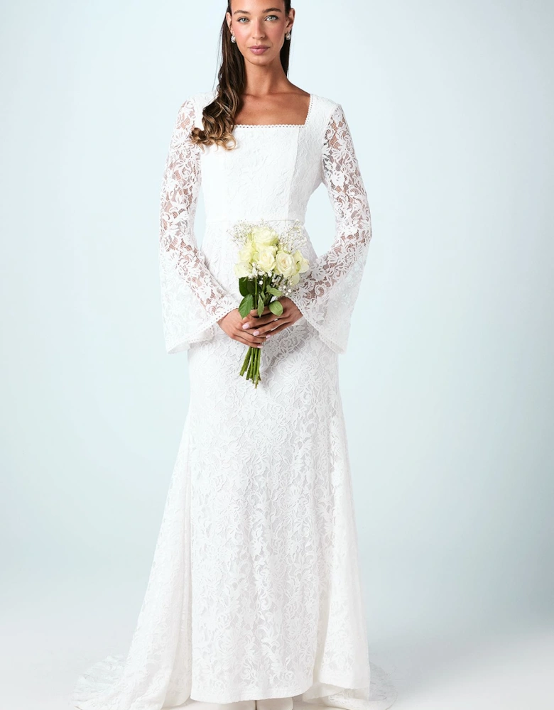 Lace Flare Sleeve Wedding Dress