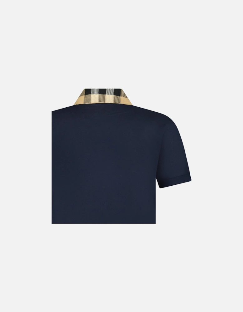 'Cody' Check Short Sleeve Polo Shirt in Smoked Navy