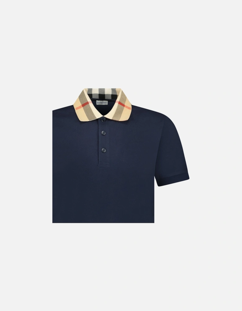 'Cody' Check Short Sleeve Polo Shirt in Smoked Navy
