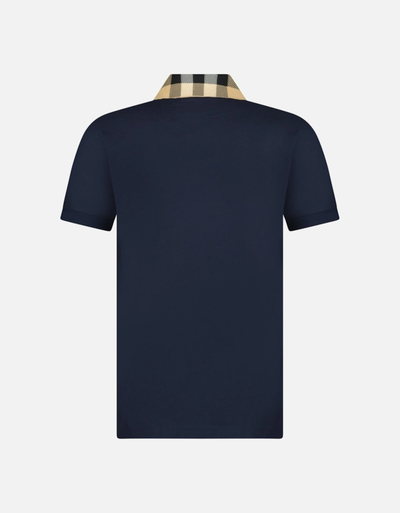 'Cody' Check Short Sleeve Polo Shirt in Smoked Navy