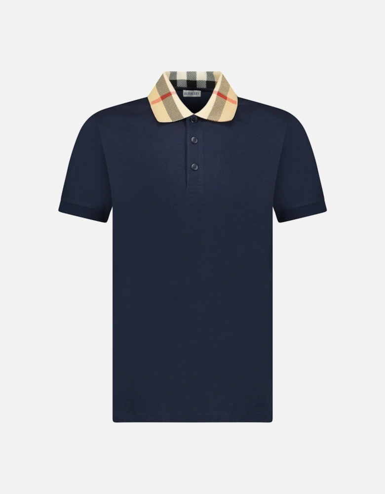 'Cody' Check Short Sleeve Polo Shirt in Smoked Navy