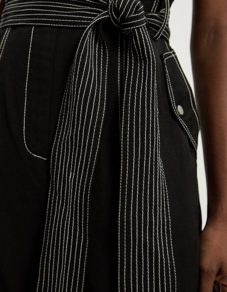 Premium Linen Twill Topstitch Woven Jumpsuit