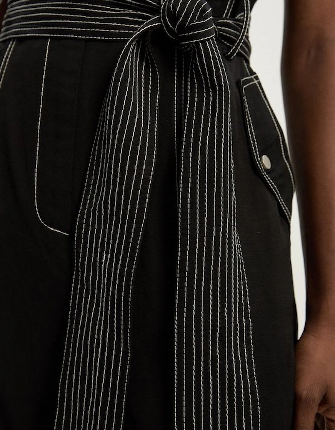 Premium Linen Twill Topstitch Woven Jumpsuit