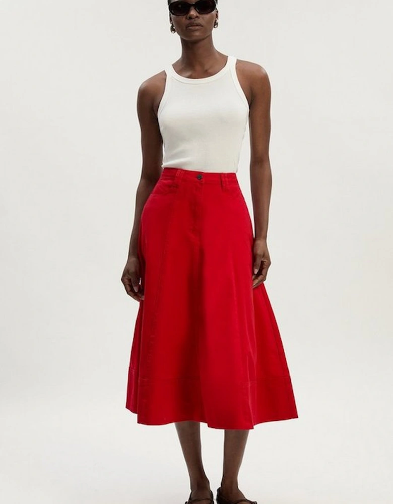 Denim 5 Pocket Midi Skirt