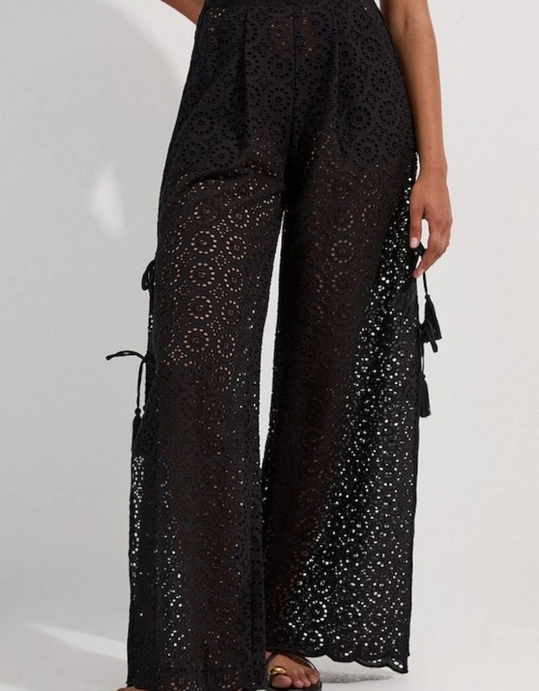 Beach Woven Broderie Split Leg Trouser