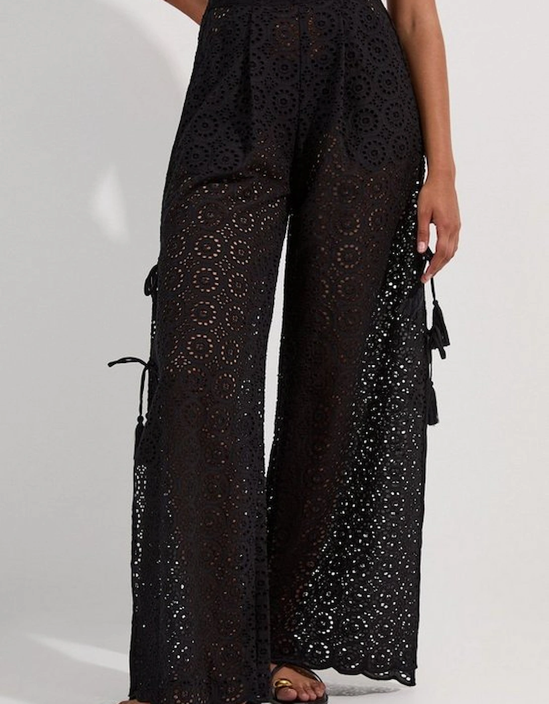 Beach Woven Broderie Split Leg Trouser
