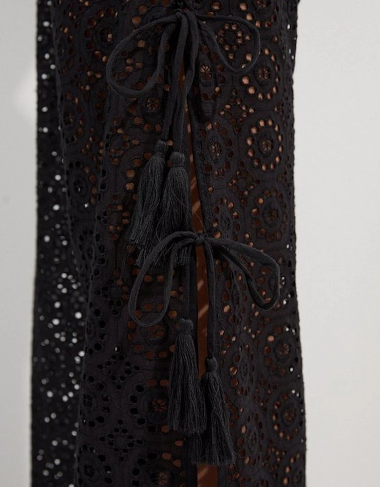 Beach Woven Broderie Split Leg Trouser
