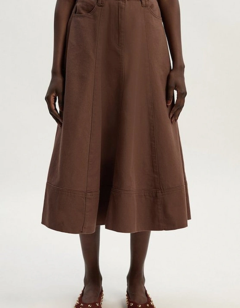 Denim 5 Pocket Midi Skirt