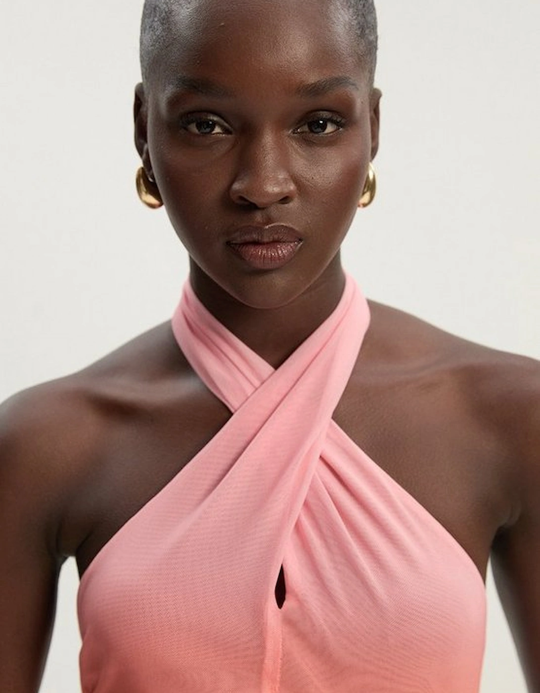 Sunset Ombre Mesh Cross Halter Jersey Bodysuit