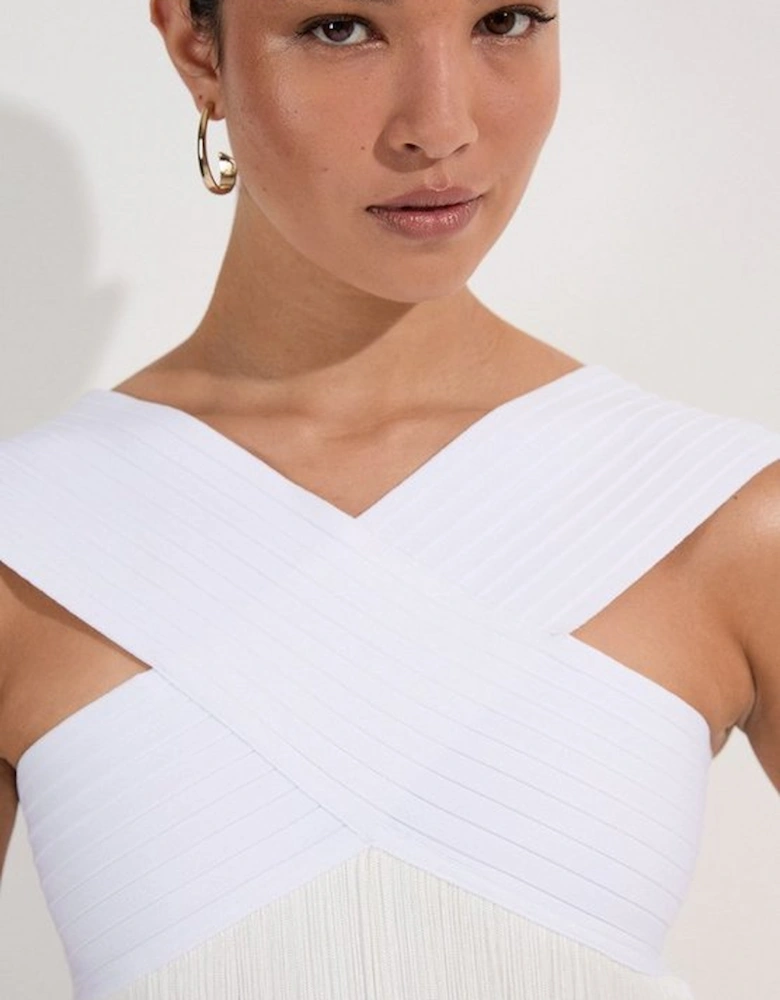 Bandage V Neck Cut Out Fringed Bikini Top