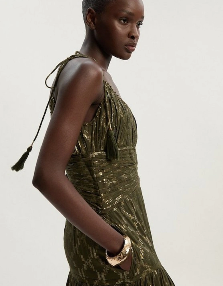 Viscose Metallic Thread Strappy Woven Sun Dress