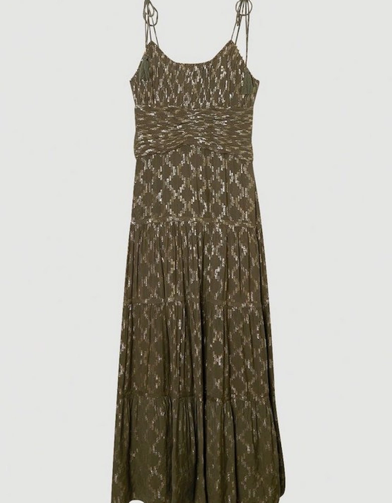 Viscose Metallic Thread Strappy Woven Sun Dress