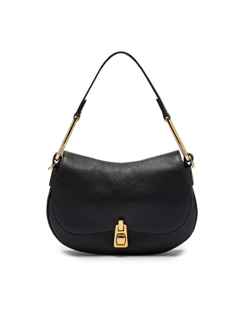 Leather Handbag with Removable Strap and Metallic Fastening