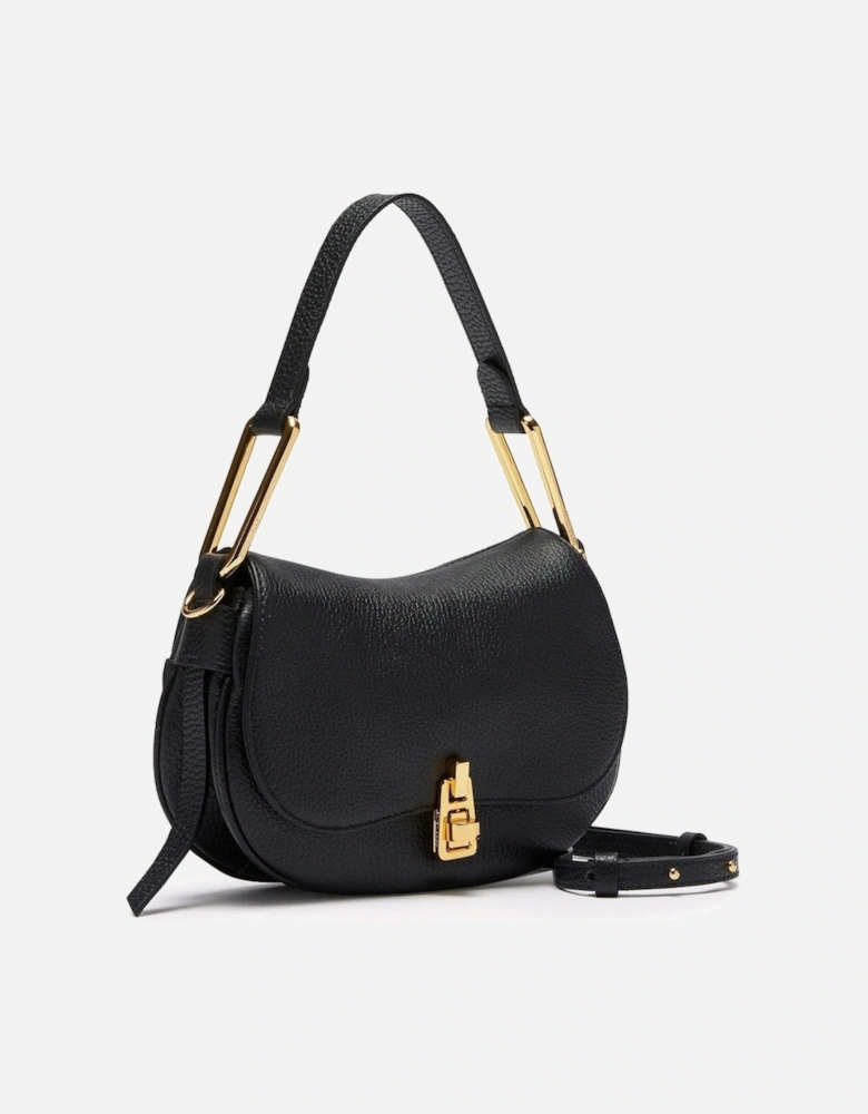 Leather Handbag with Removable Strap and Metallic Fastening