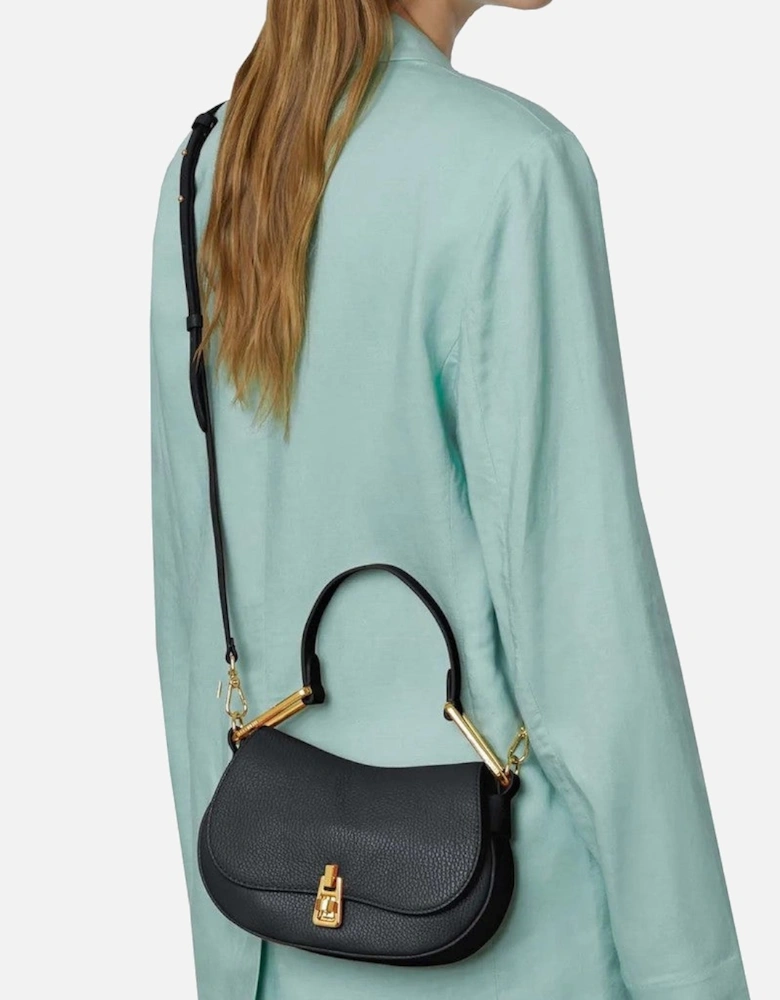 Leather Handbag with Removable Strap and Metallic Fastening