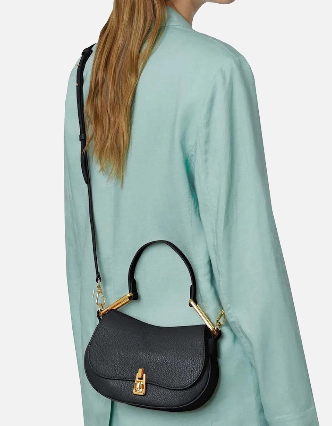 Leather Handbag with Removable Strap and Metallic Fastening