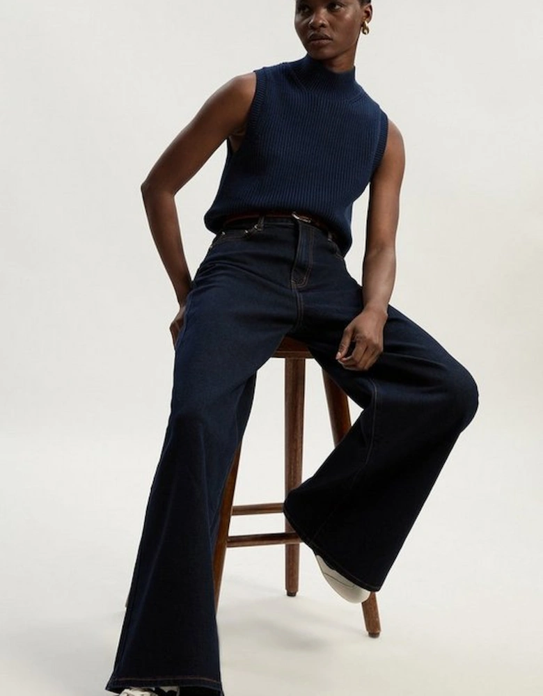 Stretch Denim Wide Leg Jean