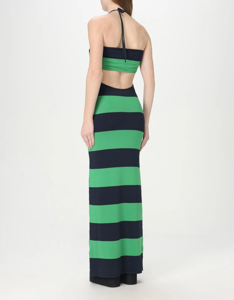 Knit Halter Maxi Dress Striped CutOut