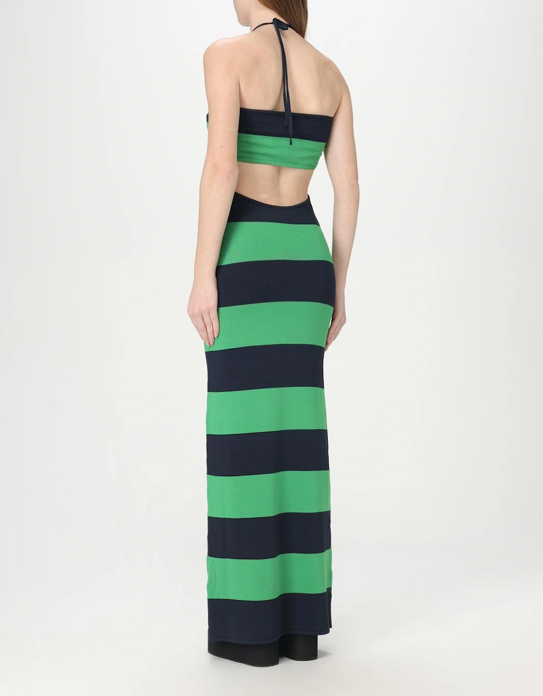 Knit Halter Maxi Dress Striped CutOut