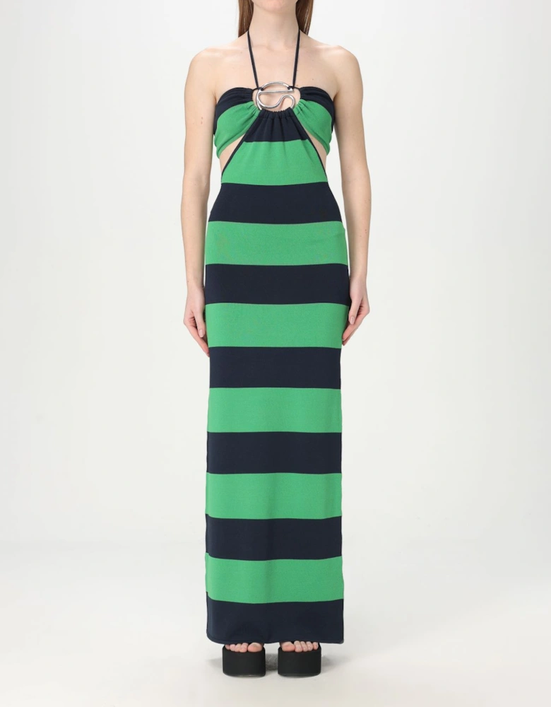 Knit Halter Maxi Dress Striped CutOut