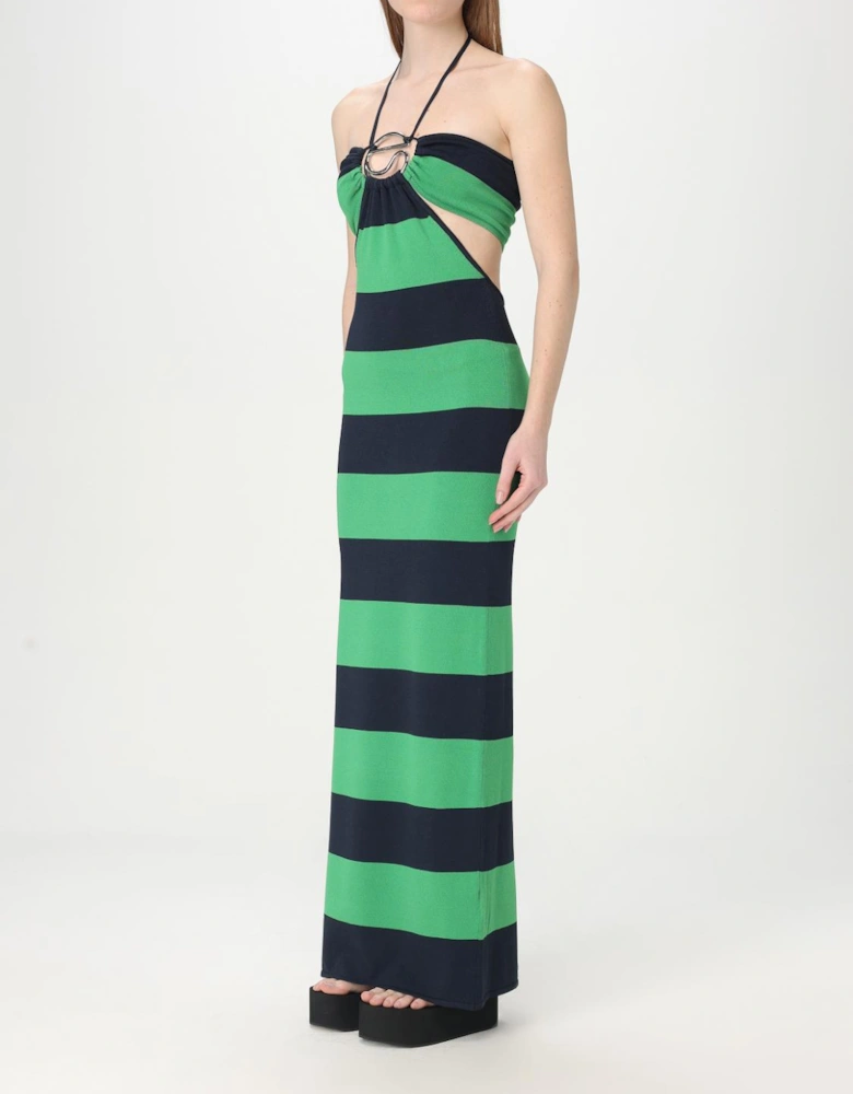Knit Halter Maxi Dress Striped CutOut