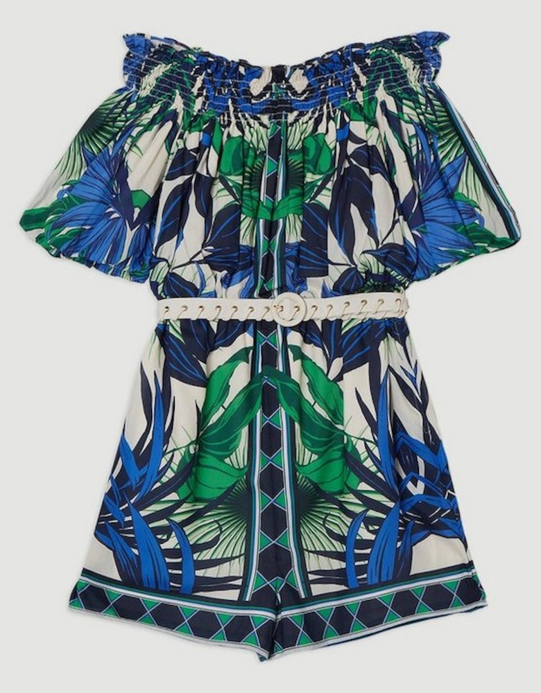 Voile Mirrored Floral Woven Bardot Playsuit