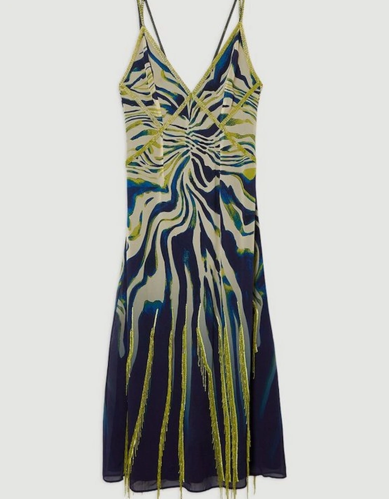 Animal Print Georgette Embellished Strappy Woven Maxi Dress