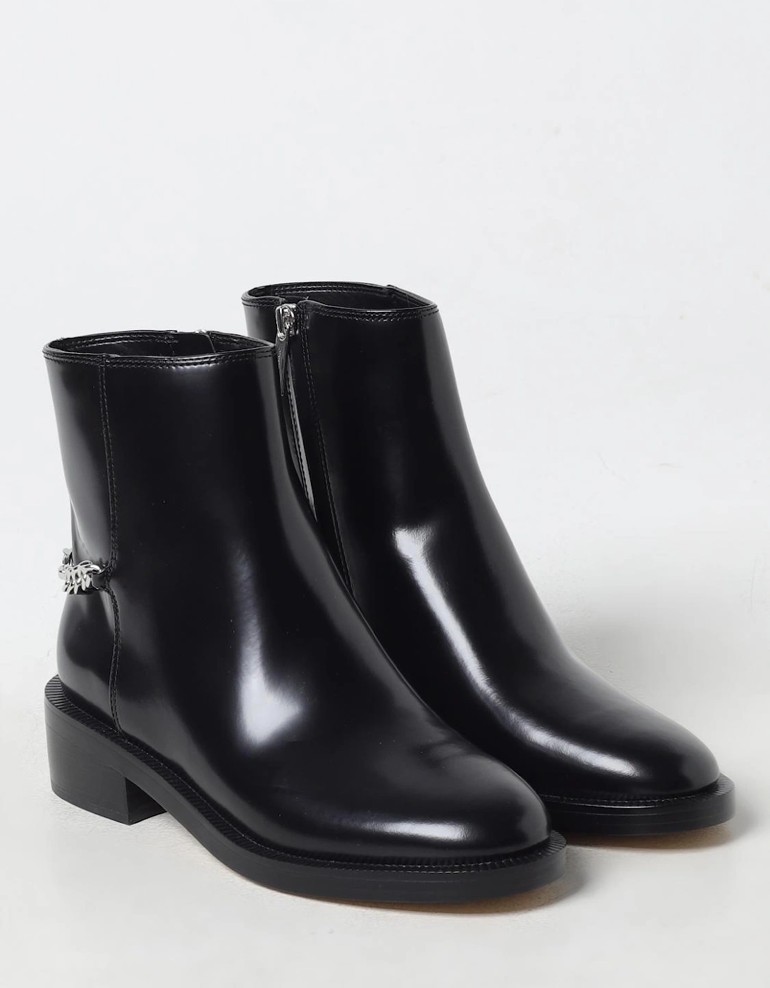 Chain Detail Leather Ankle Boots